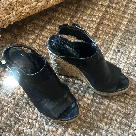 Balenciaga Open Toe Espadrille Leather Wedges Size 36